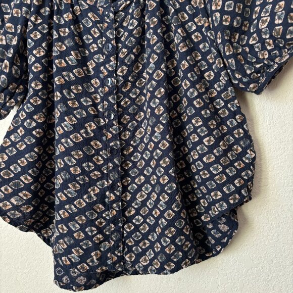 Anthropologie Pilcro Boho Printed Button Front Rounded Hem Blouse Top - Picture 6 of 11